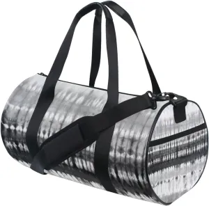 Black White Tie Dye Style on Fabric Abstract Texture Portable Gym Bag, Travel Bag, Luggage bag, Sports Bag, Toiletry Bag with Handles, Detachable Shoulder Strap 17.6 x 9 x 9 inch