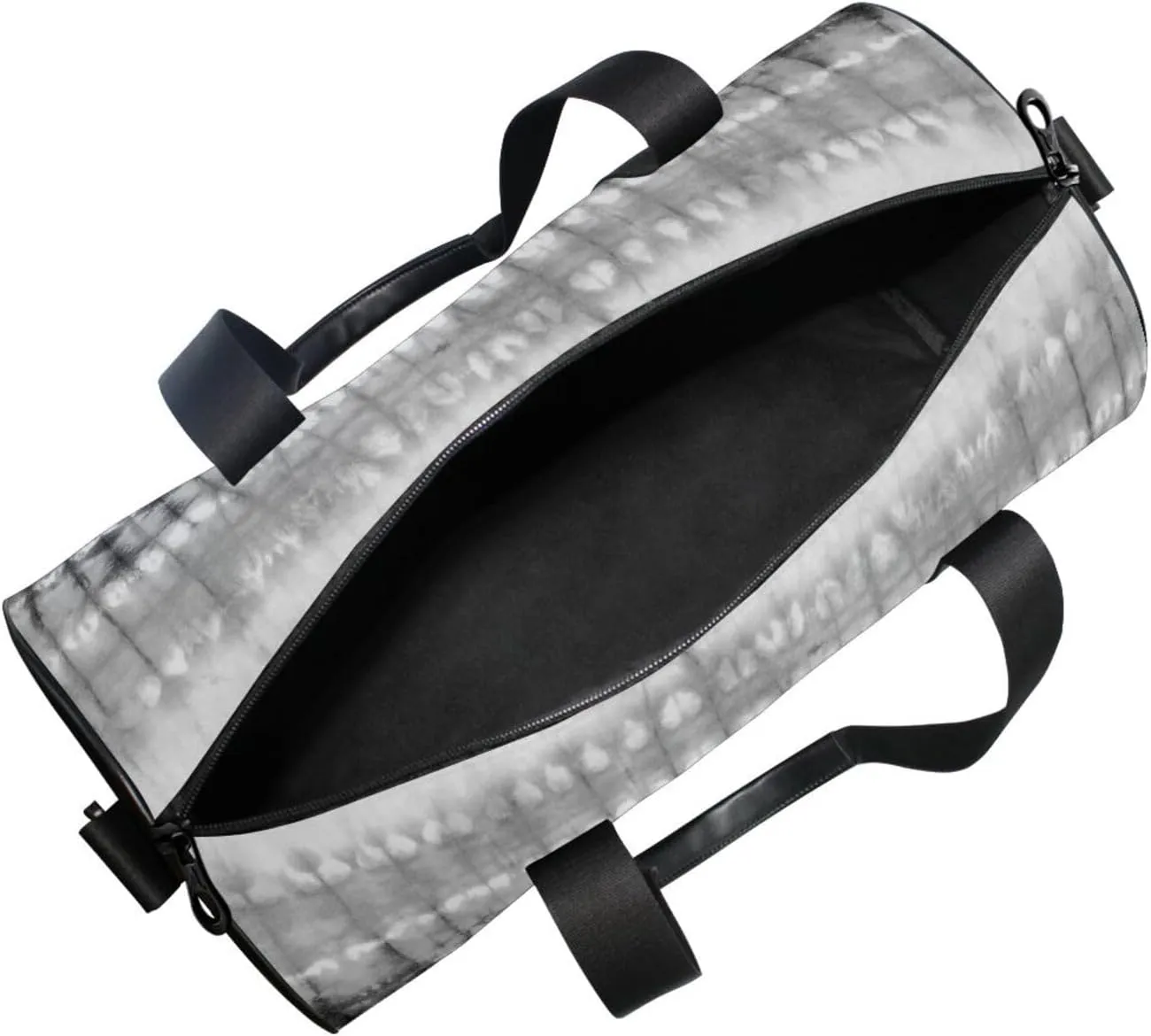 Black White Tie Dye Style on Fabric Abstract Texture Portable Gym Bag, Travel Bag, Luggage bag, Sports Bag, Toiletry Bag with Handles, Detachable Shoulder Strap 17.6 x 9 x 9 inch