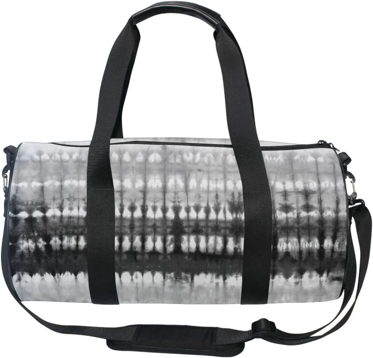 Black White Tie Dye Style on Fabric Abstract Texture Portable Gym Bag, Travel Bag, Luggage bag, Sports Bag, Toiletry Bag with Handles, Detachable Shoulder Strap 17.6 x 9 x 9 inch