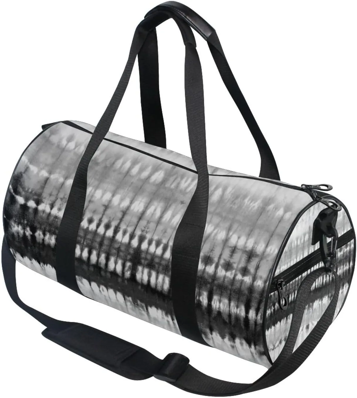 Black White Tie Dye Style on Fabric Abstract Texture Portable Gym Bag, Travel Bag, Luggage bag, Sports Bag, Toiletry Bag with Handles, Detachable Shoulder Strap 17.6 x 9 x 9 inch