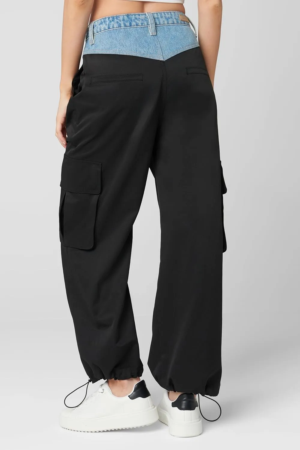 [BLANKNYC] Womens Nylon Cargo Pleated Pant with Denim Waistband