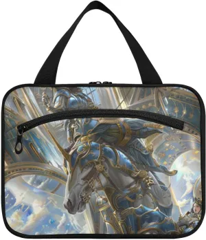 Blue and Gold Cool Riding Lady Warrior hanging bag for women with hook, designer waterproof hanging makeup bag for women travel bathroom porta cosmeticos mujer para cartera L