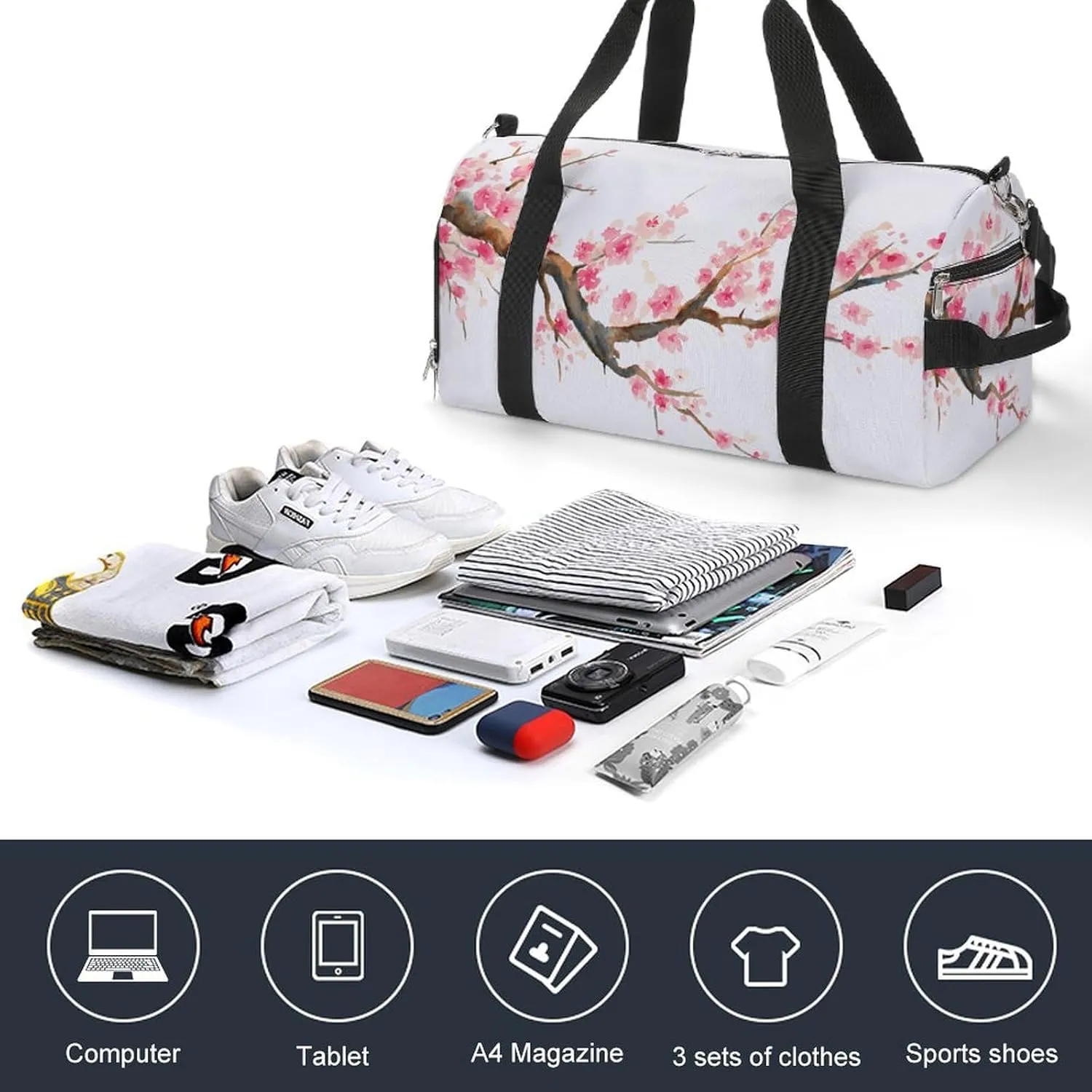 Blue And White Floral Toile Fitness Bag with Large Capacity Backpack And Waterproof Bag