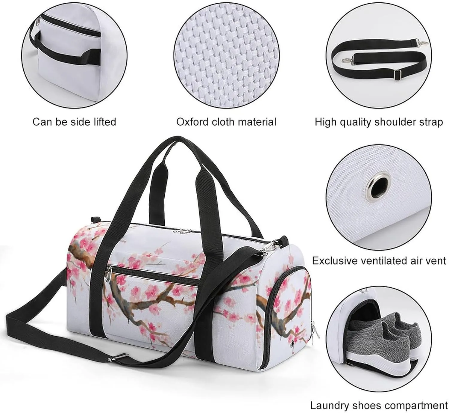 Blue And White Floral Toile Fitness Bag with Large Capacity Backpack And Waterproof Bag