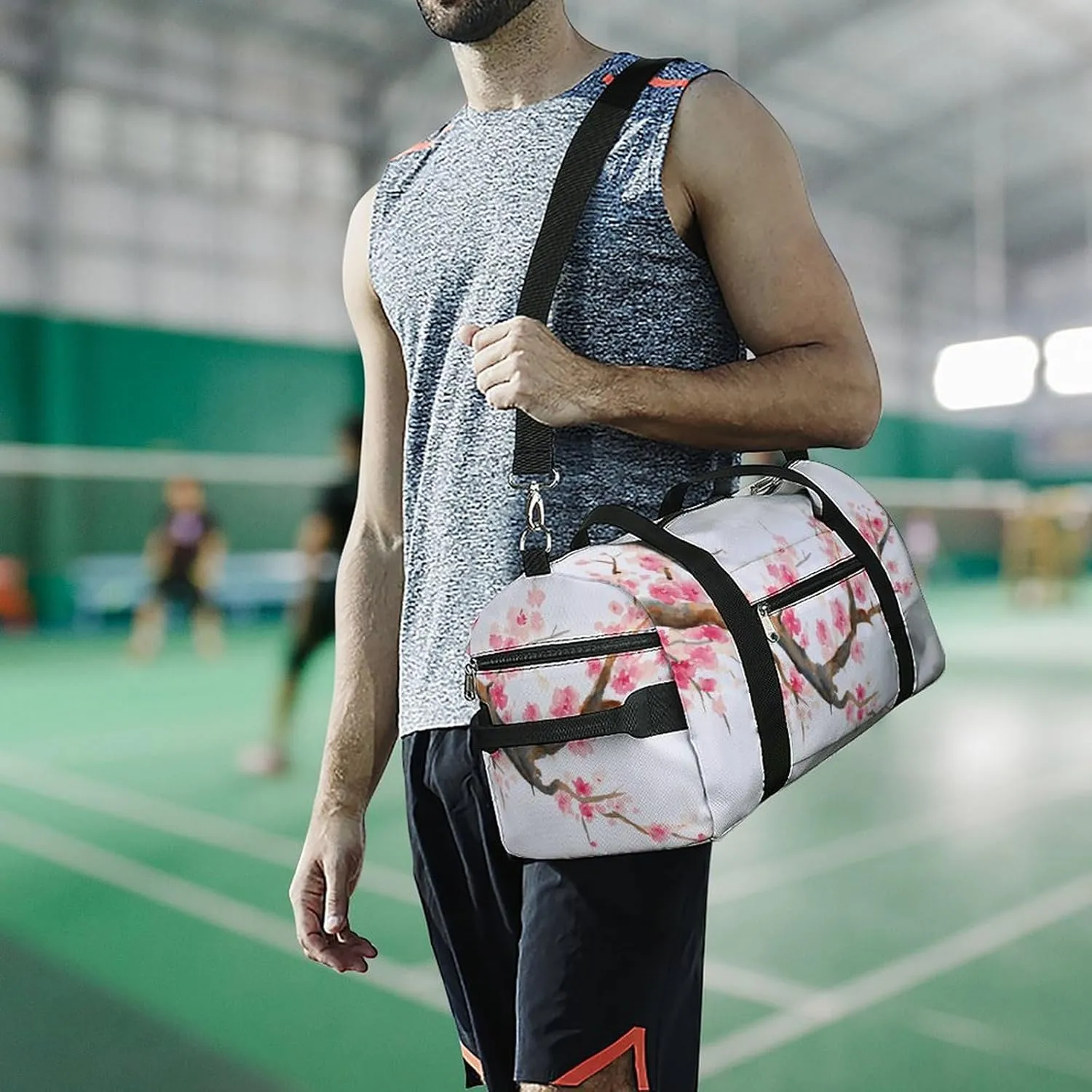 Blue And White Floral Toile Fitness Bag with Large Capacity Backpack And Waterproof Bag