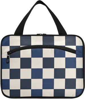 Blue-black Grid hanging travel cosmetic bags with hook, designer portable medicine bag for accessories for women backpacking bolsas para maquillaje de mujer L