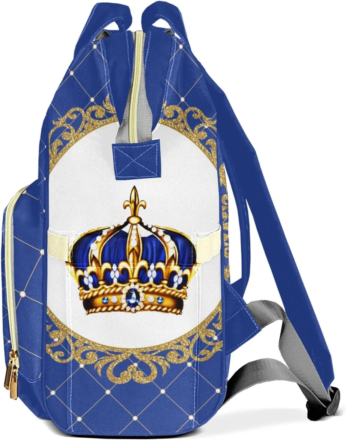 Blue Glod Crown Prince Personalized Large Capacity Diaper Bags,Custom Name Backpack Casual Daypack Bag Nappy Bag Gifts, Design 13, SFA055SS