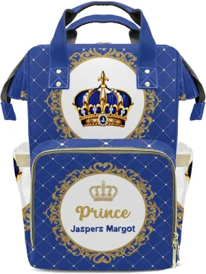 Blue Glod Crown Prince Personalized Large Capacity Diaper Bags,Custom Name Backpack Casual Daypack Bag Nappy Bag Gifts, Design 13, SFA055SS