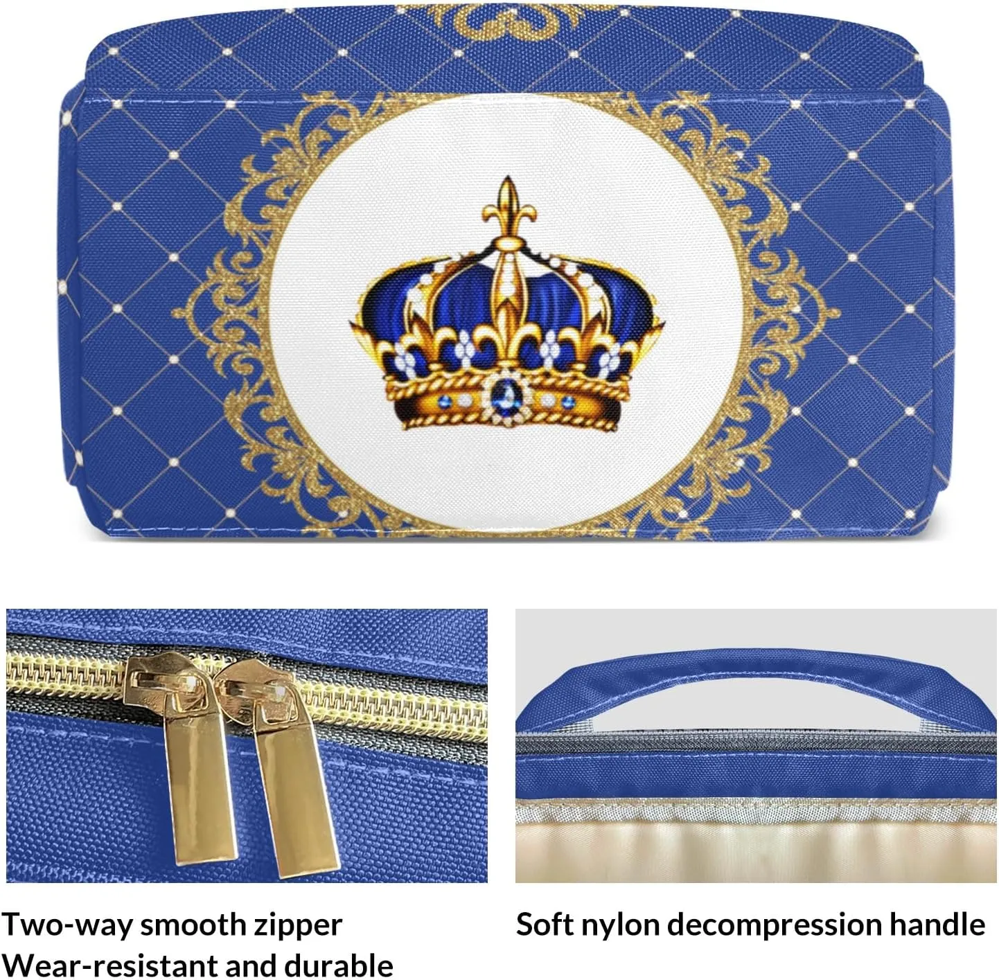 Blue Glod Crown Prince Personalized Large Capacity Diaper Bags,Custom Name Backpack Casual Daypack Bag Nappy Bag Gifts, Design 13, SFA055SS