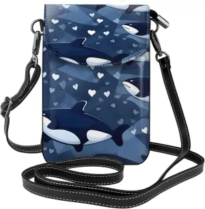 Blue Killer Whale Zippered Crossbody Bag, Women'S Shoulder Bag With Card Slot, ^Removable Shoulder Strap, 7.6 X 4.9 In.
