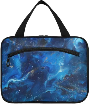 Blue Marble hanging bag for women travel with hook, designer waterproof brush bag for women travel cruises cartera para maquillaje M