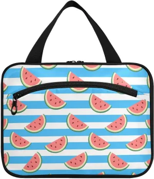 Blue White Striped Fruit Watermelon hanging kit for travel with hook, designer foldable quilted makeup bag for mom work bolso de para mujer L