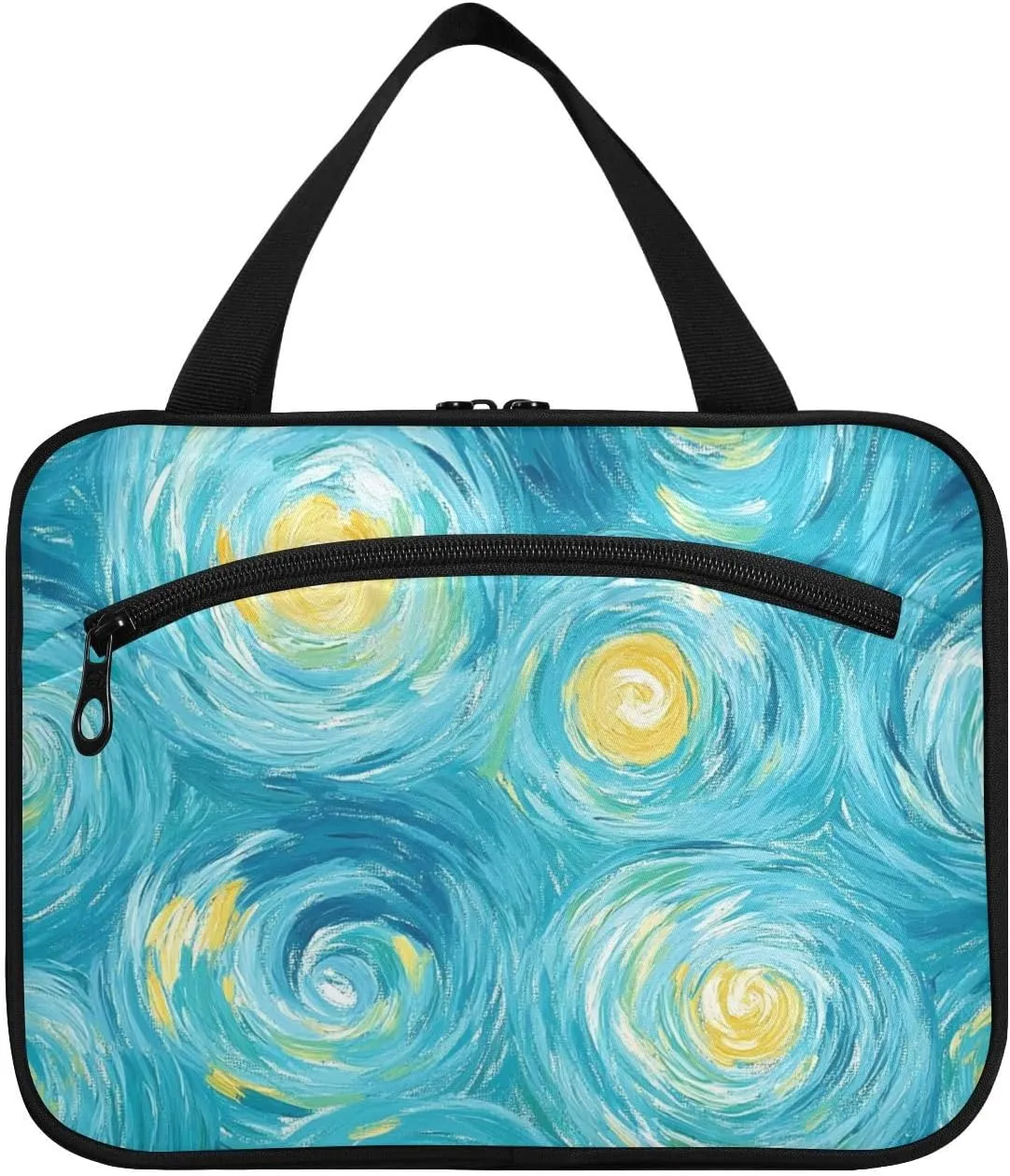 Blue-yellow Sky hanging toiletry travel bag with hook, designer washable kit bag for men for traveling women hotel bolsas para maquillaje L
