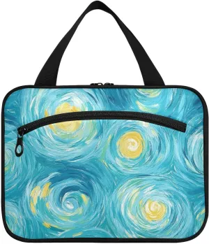 Blue-yellow Sky hanging toiletry travel bag with hook, designer washable kit bag for men for traveling women hotel bolsas para maquillaje L