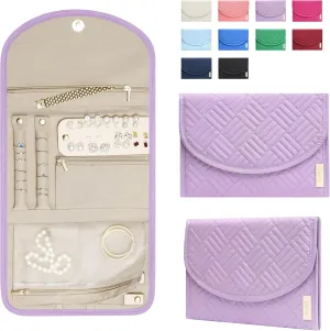 BLUTETE Jewelry Travel Foldable Bag | Organizer Roll Jewelry Case | Travel Jewelry Storage Case for Women | Rings Earrings Necklaces Bracelets Organizer (Lilac)