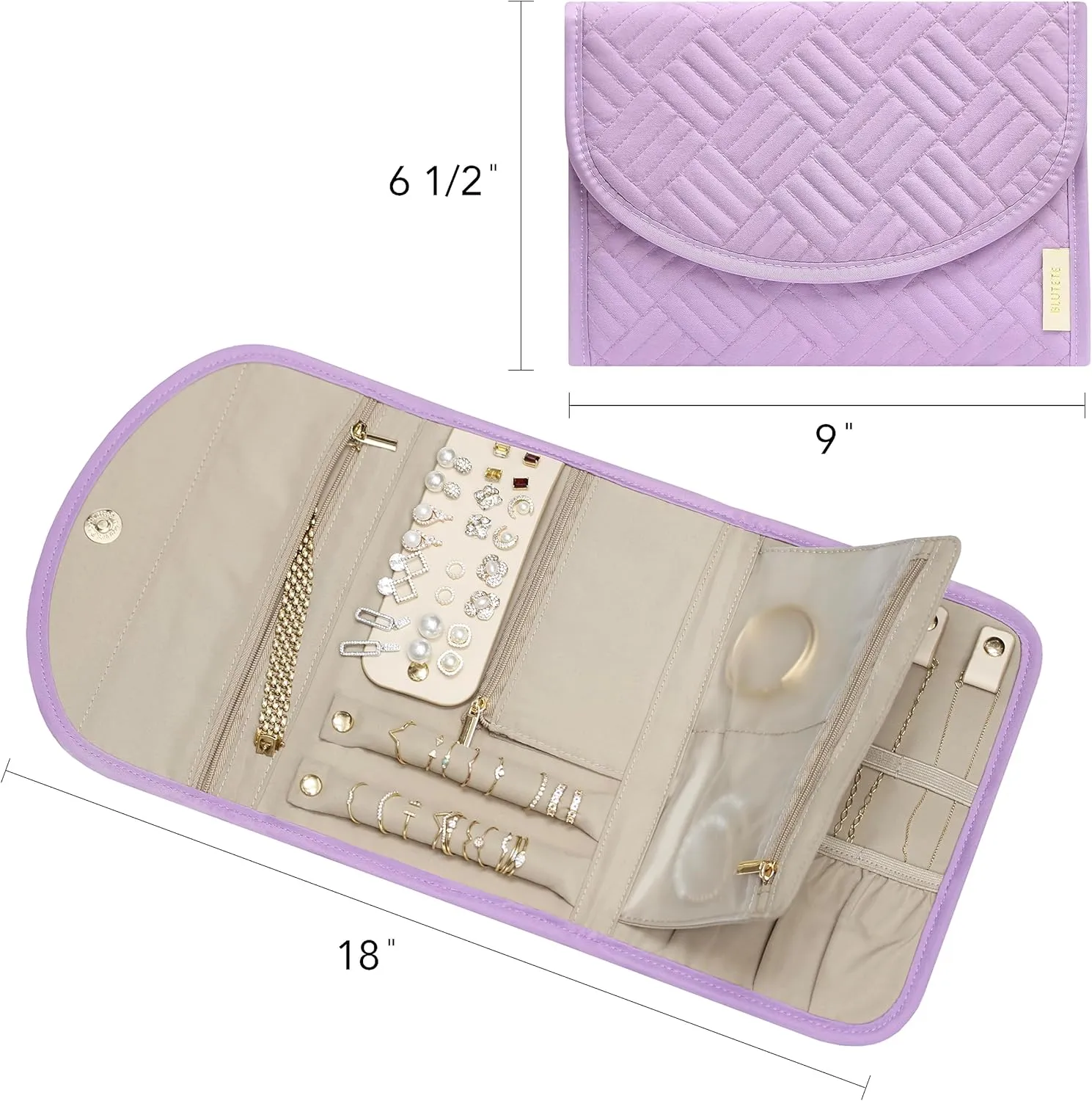 BLUTETE Jewelry Travel Foldable Bag | Organizer Roll Jewelry Case | Travel Jewelry Storage Case for Women | Rings Earrings Necklaces Bracelets Organizer (Lilac)