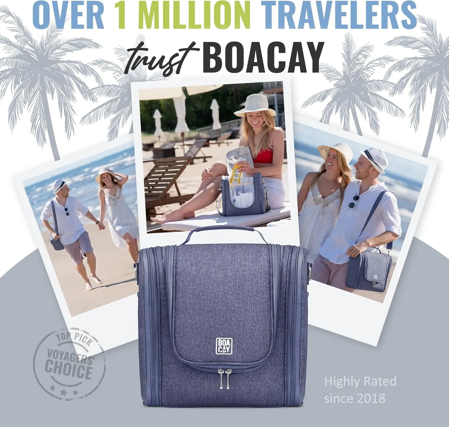BOACAY Extra Large Hanging Travel Toiletry Bag for Women and Men, Makeup Bag, Bathroom & Shower Organizer Kit for Accessories, Cosmetics, Essentials