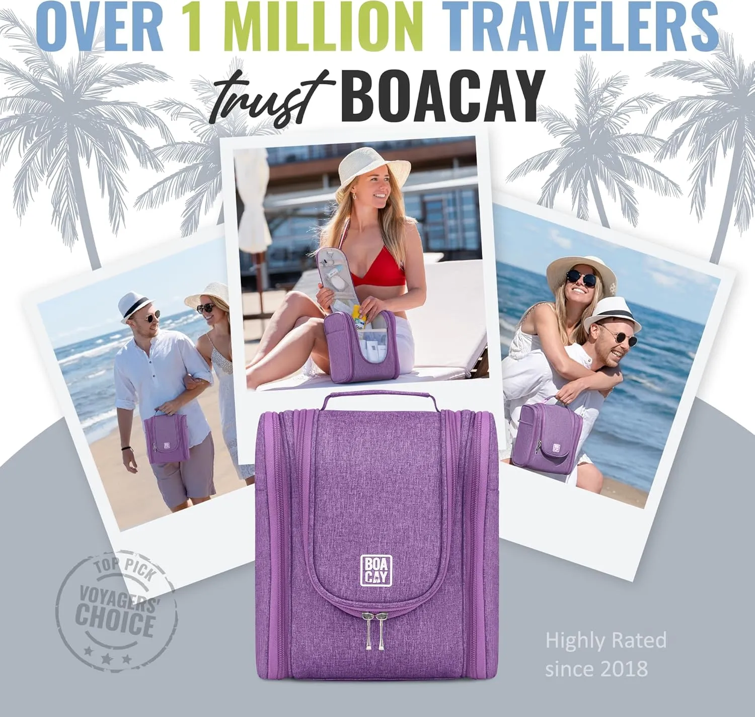 BOACAY Hanging Travel Toiletry Bag for Women and Men, Makeup Bag, Bathroom & Shower Organizer Kit for Accessories, Cosmetics, Travel Essentials