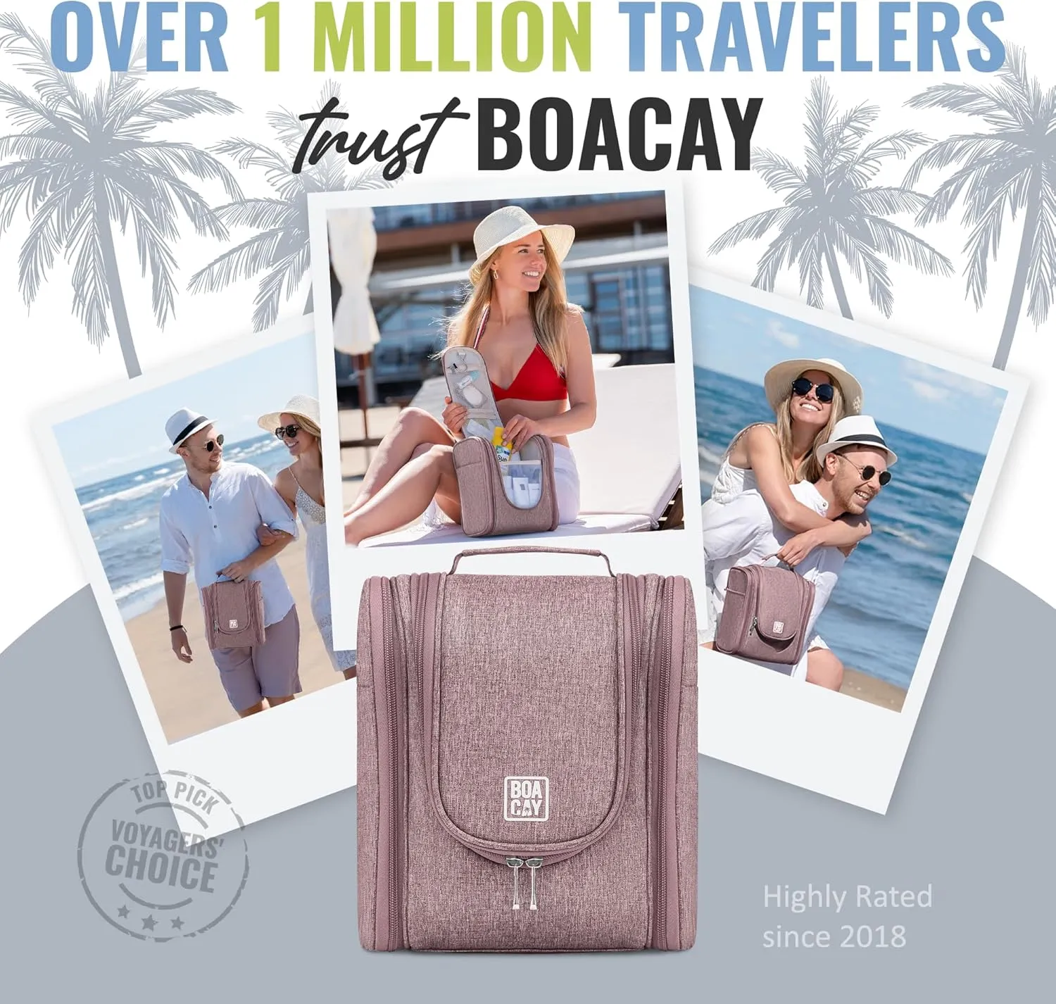 BOACAY Hanging Travel Toiletry Bag for Women and Men, Makeup Bag, Bathroom & Shower Organizer Kit for Accessories, Cosmetics, Travel Essentials