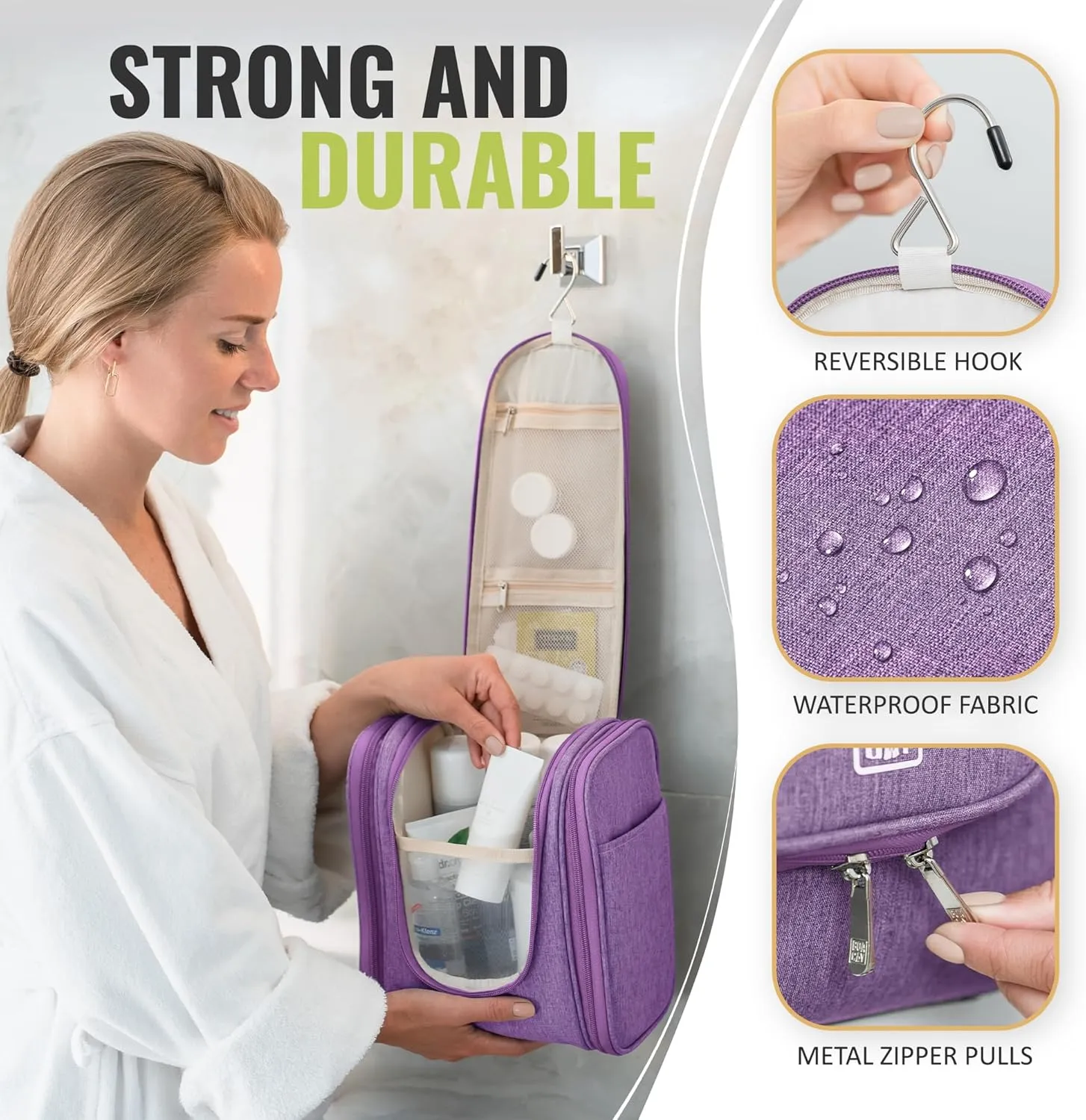 BOACAY Hanging Travel Toiletry Bag for Women and Men, Makeup Bag, Bathroom & Shower Organizer Kit for Accessories, Cosmetics, Travel Essentials