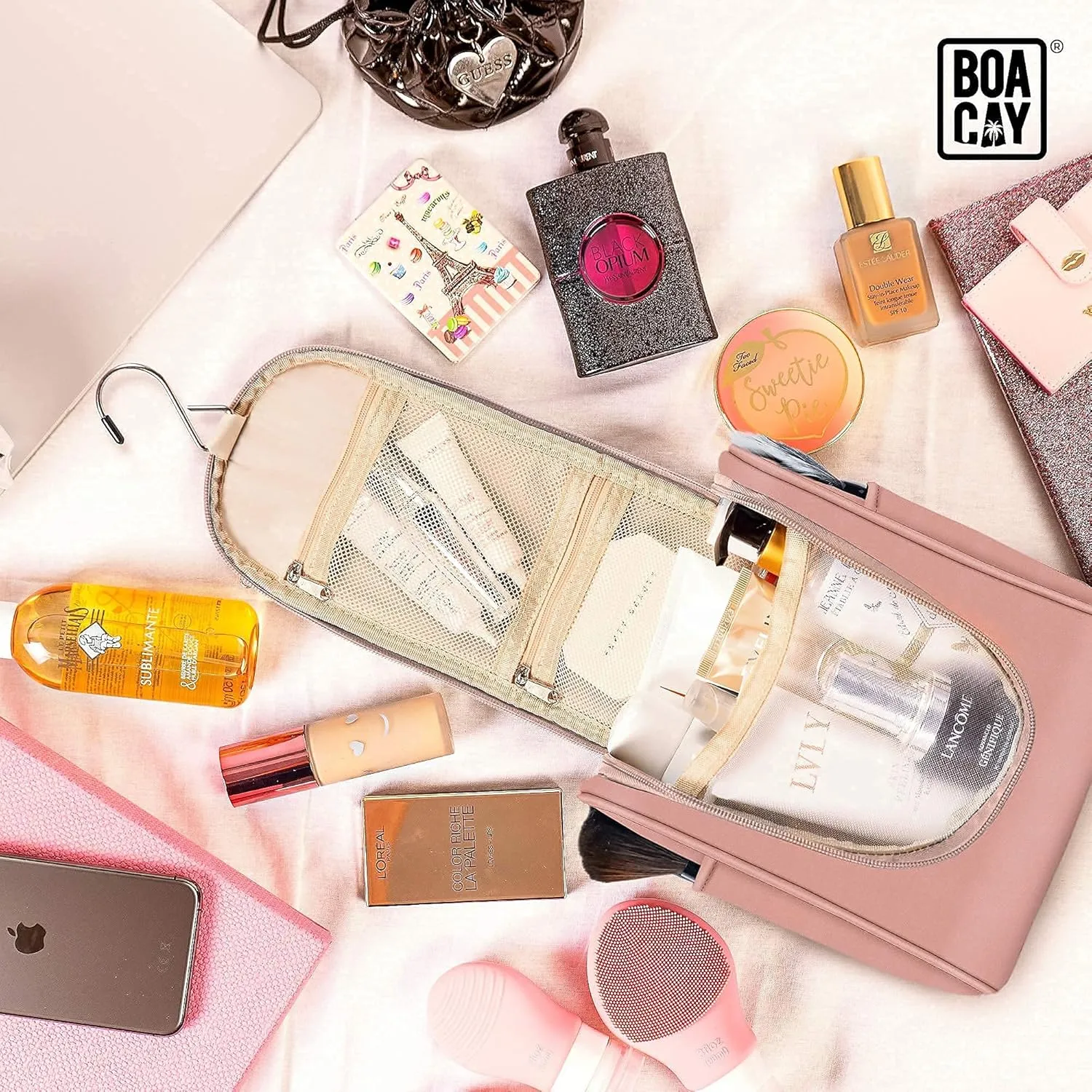 BOACAY Small Hanging Travel Toiletry Bag for Women and Men, Makeup Bag, Bathroom & Shower Organizer Kit for Accessories, Cosmetics, Travel Essentials