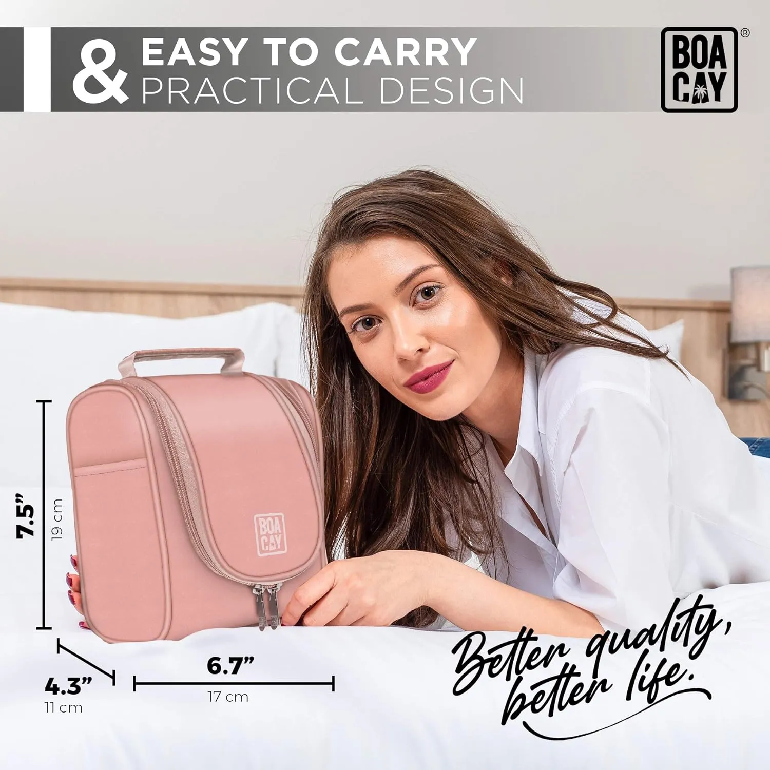 BOACAY Small Hanging Travel Toiletry Bag for Women and Men, Makeup Bag, Bathroom & Shower Organizer Kit for Accessories, Cosmetics, Travel Essentials