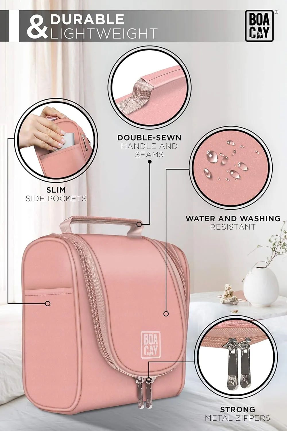 BOACAY Small Hanging Travel Toiletry Bag for Women and Men, Makeup Bag, Bathroom & Shower Organizer Kit for Accessories, Cosmetics, Travel Essentials