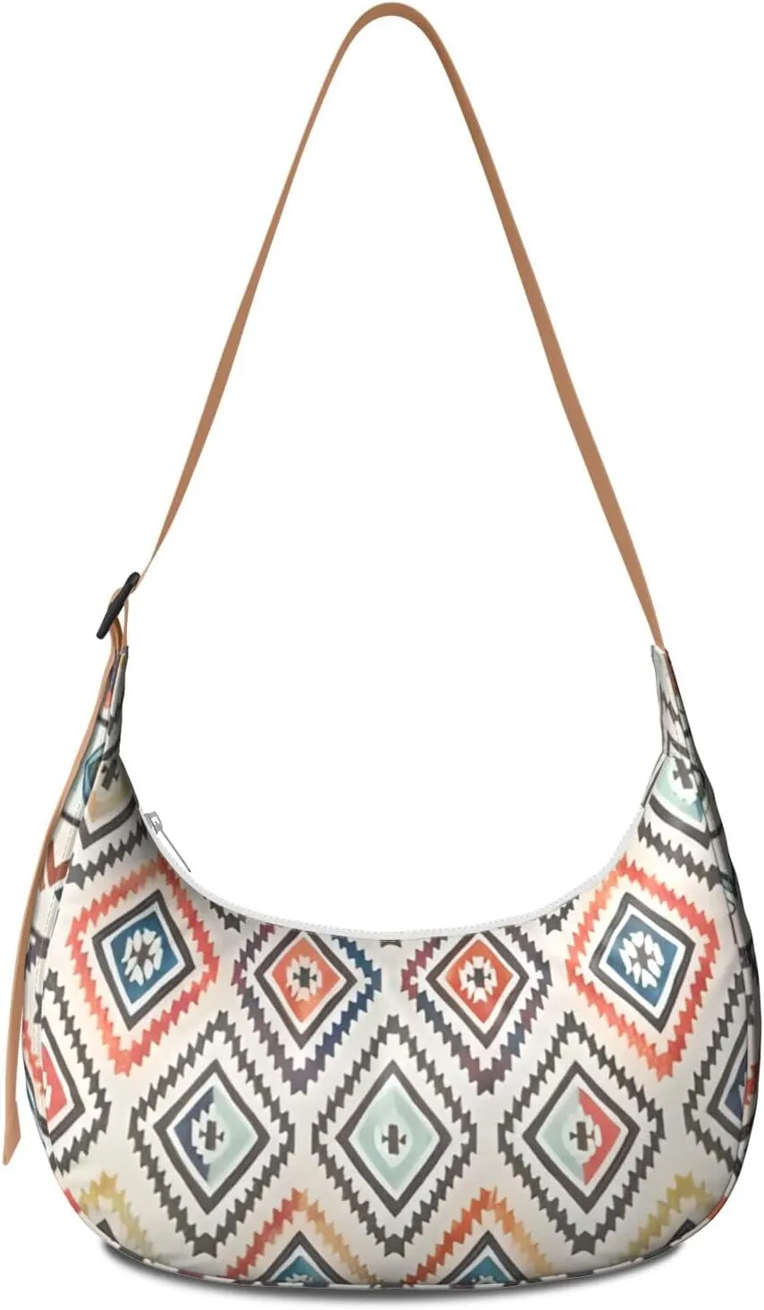 Bohemian Vintage Sling Crossbody Bag for Women Crescent Bag with Adjustable Strap Waterproof Nylon Shoulder Bag for Daily