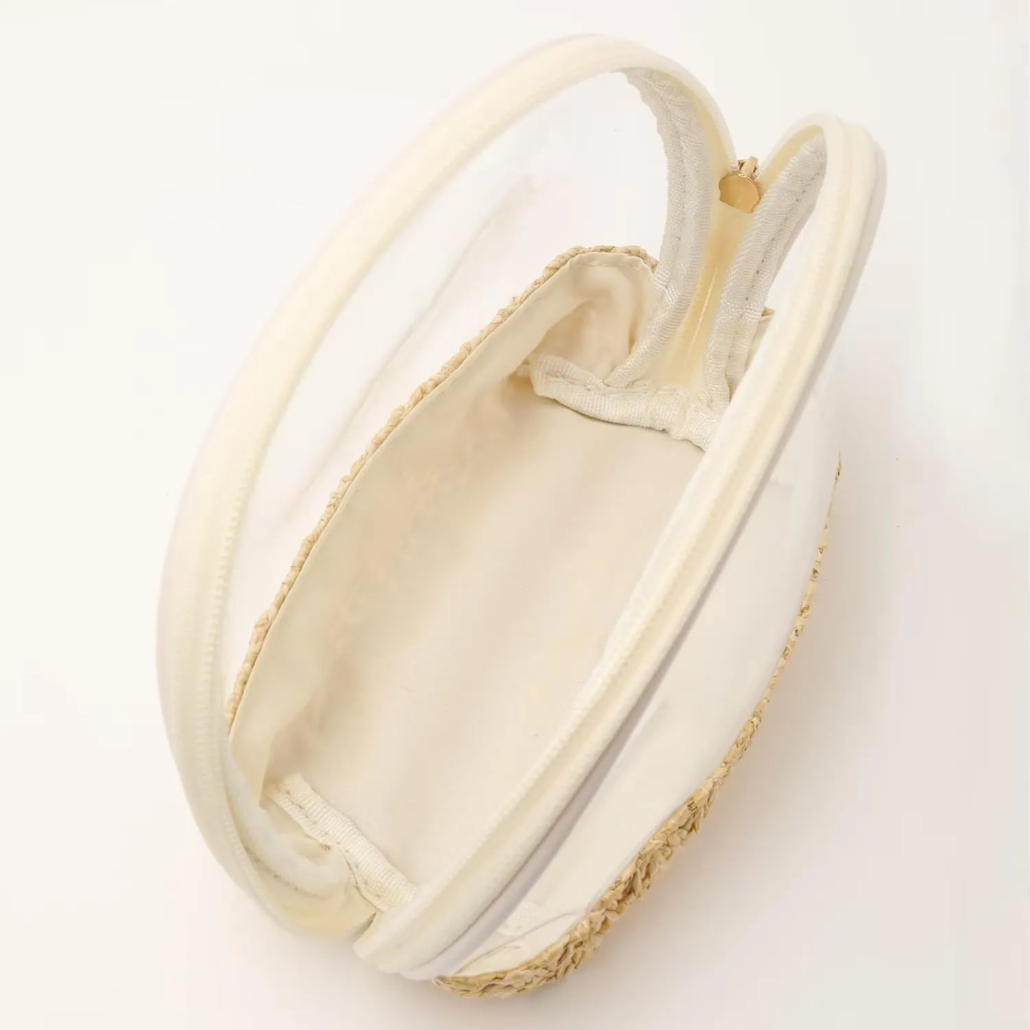 Boho Large Clear PVC Waterproof Makeup Bag with handle, Transparent Zipper Cosmetic Bag for Travel, Beach Bag for Sun screen Skincare (04Small size-Beige)