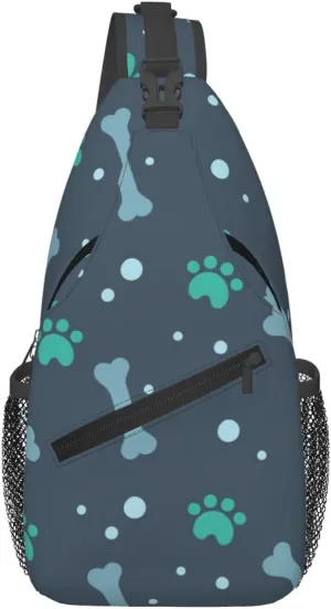 Bones and dog claws Print Diagonally Sling Bag Cross Bag Adjustable Strap Compact Crossbody Bag Travel Bag