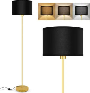 BoostArea Gold Floor Lamp Standing Lamp, 9W LED Floor Lamps w/ 3 Color Temperatures, Simple Tall Lamp w/ Linen Lampshade, On/Off Footswitch, Pole Lamps for Living Room, Bedroom, Office, Black (B1138)