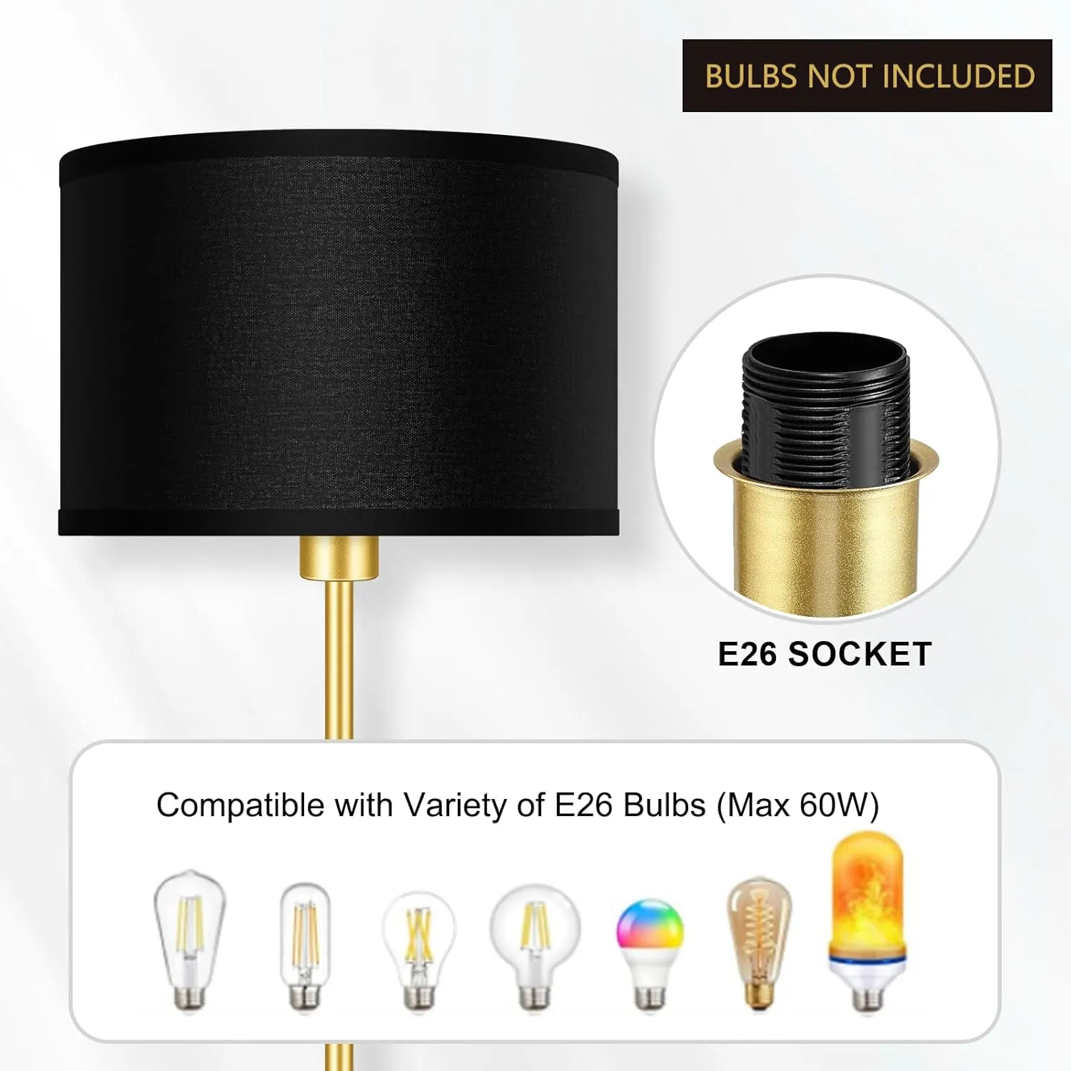BoostArea Gold Floor Lamp Standing Lamp, 9W LED Floor Lamps w/ 3 Color Temperatures, Simple Tall Lamp w/ Linen Lampshade, On/Off Footswitch, Pole Lamps for Living Room, Bedroom, Office, Black (B1138)