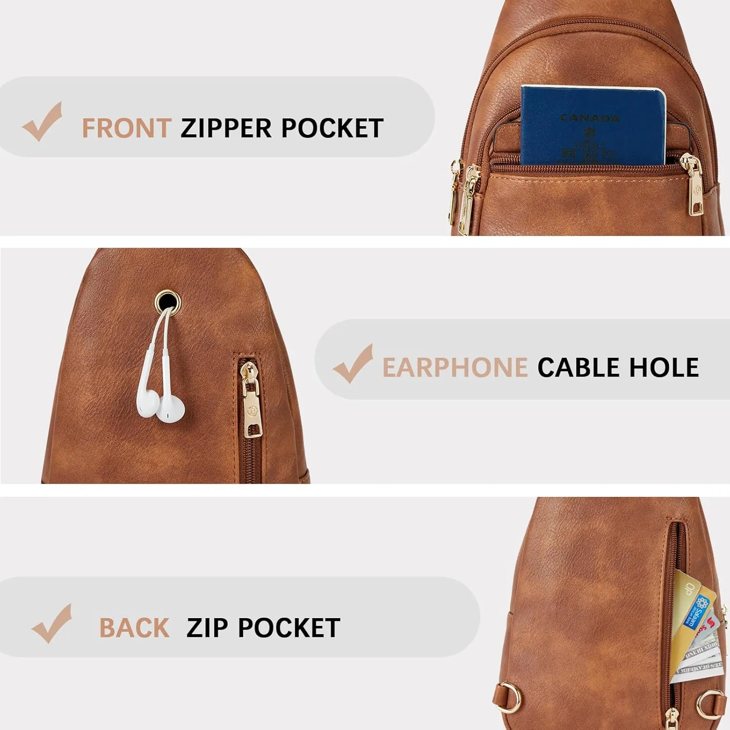 BOSTANTEN Small Sling Bag for Women Leather Crossbody Bags Fanny Pack Chest Bag for Travel