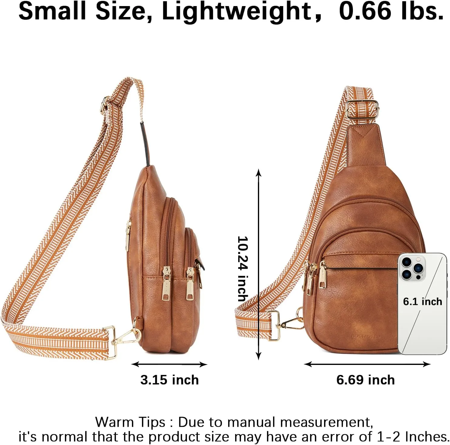 BOSTANTEN Small Sling Bag for Women Leather Crossbody Bags Fanny Pack Chest Bag for Travel