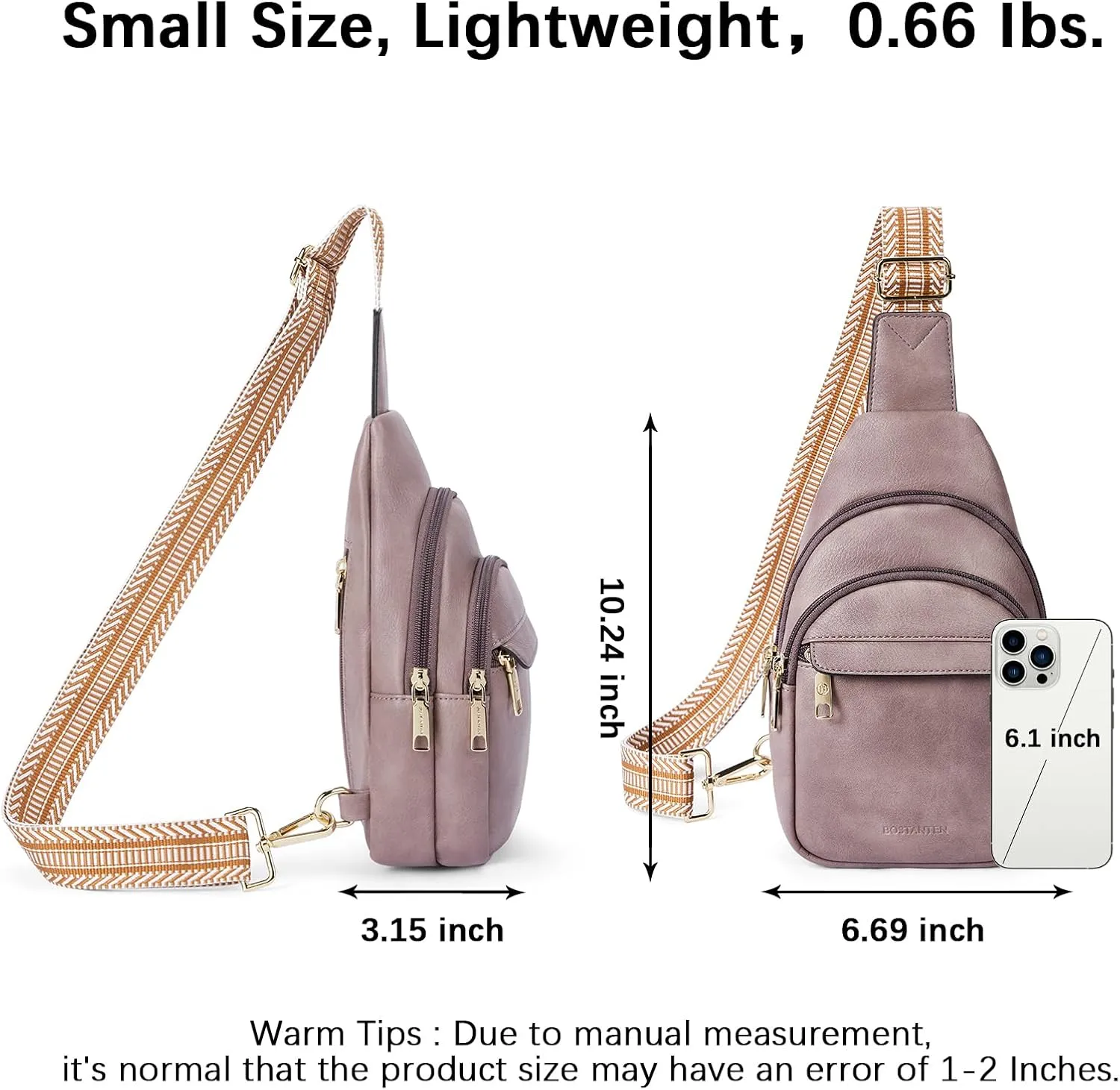 BOSTANTEN Small Sling Bag for Women Leather Crossbody Bags Fanny Pack Chest Bag for Travel