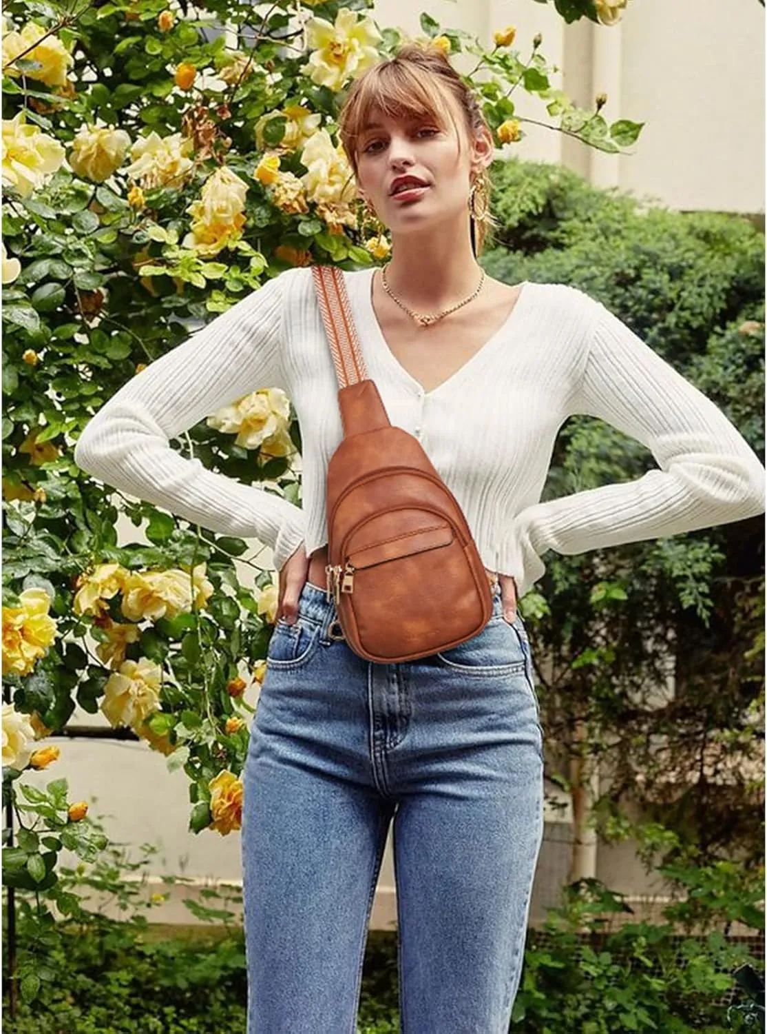 BOSTANTEN Small Sling Bag for Women Leather Crossbody Bags Fanny Pack Chest Bag for Travel