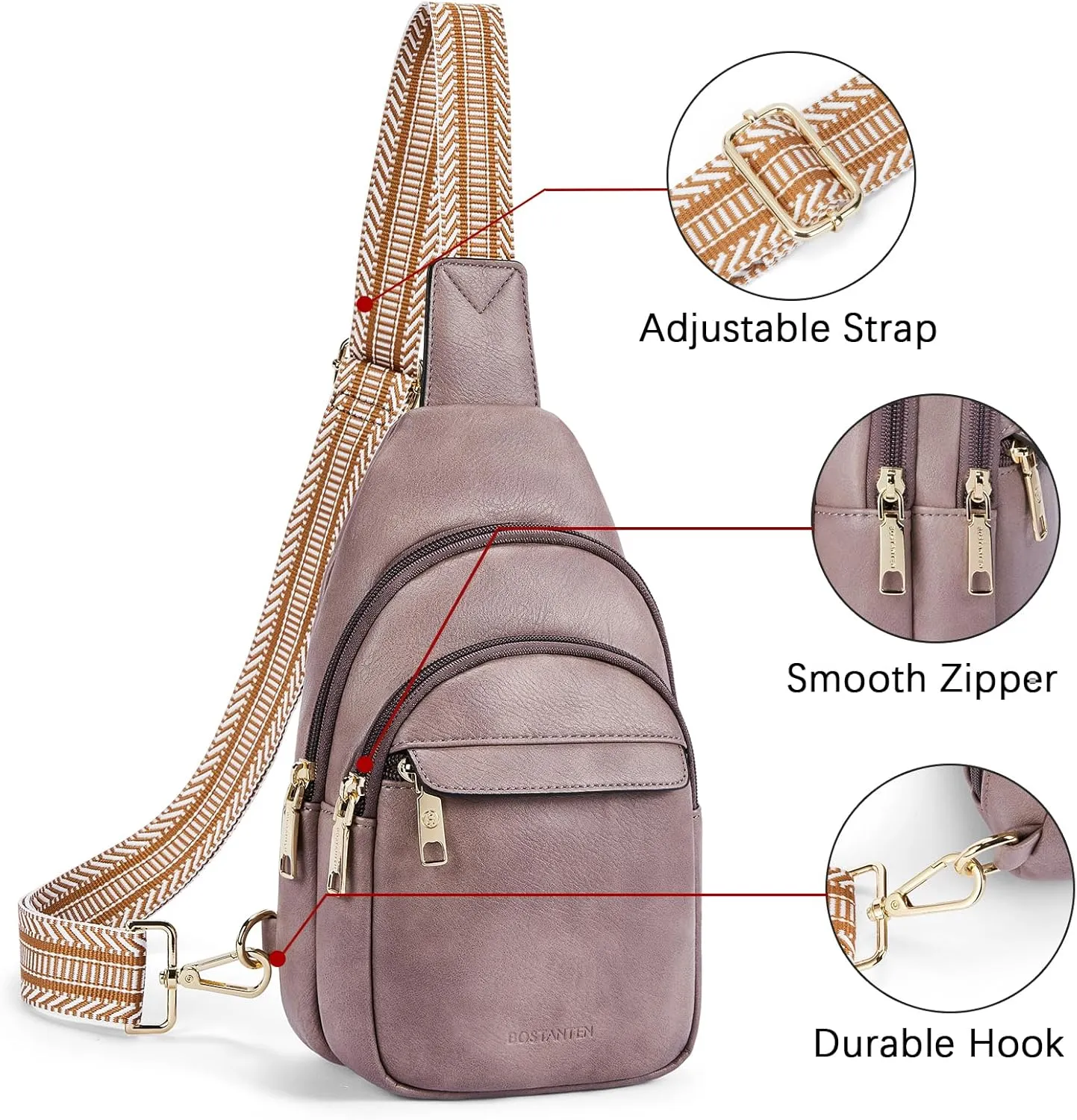 BOSTANTEN Small Sling Bag for Women Leather Crossbody Bags Fanny Pack Chest Bag for Travel