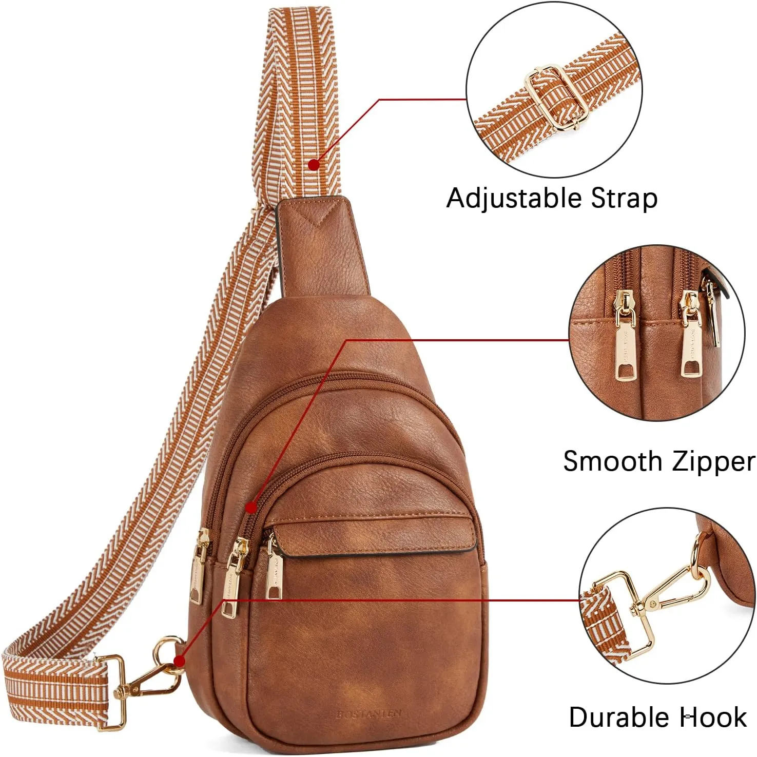BOSTANTEN Small Sling Bag for Women Leather Crossbody Bags Fanny Pack Chest Bag for Travel