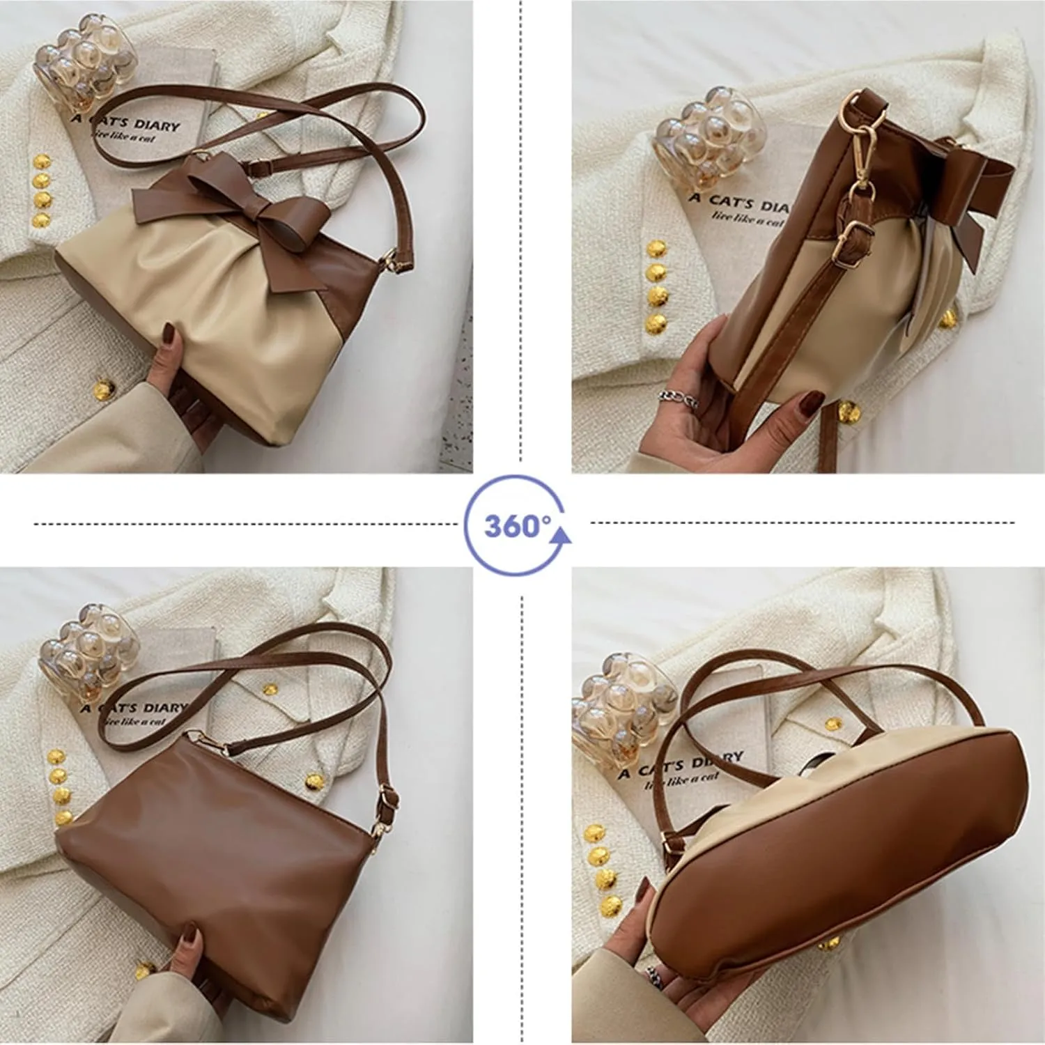 Bow Clutch Evening Handbag Purse for Women Bridal Soft Leather Ruched Crossbody Bags Shoulder Bag