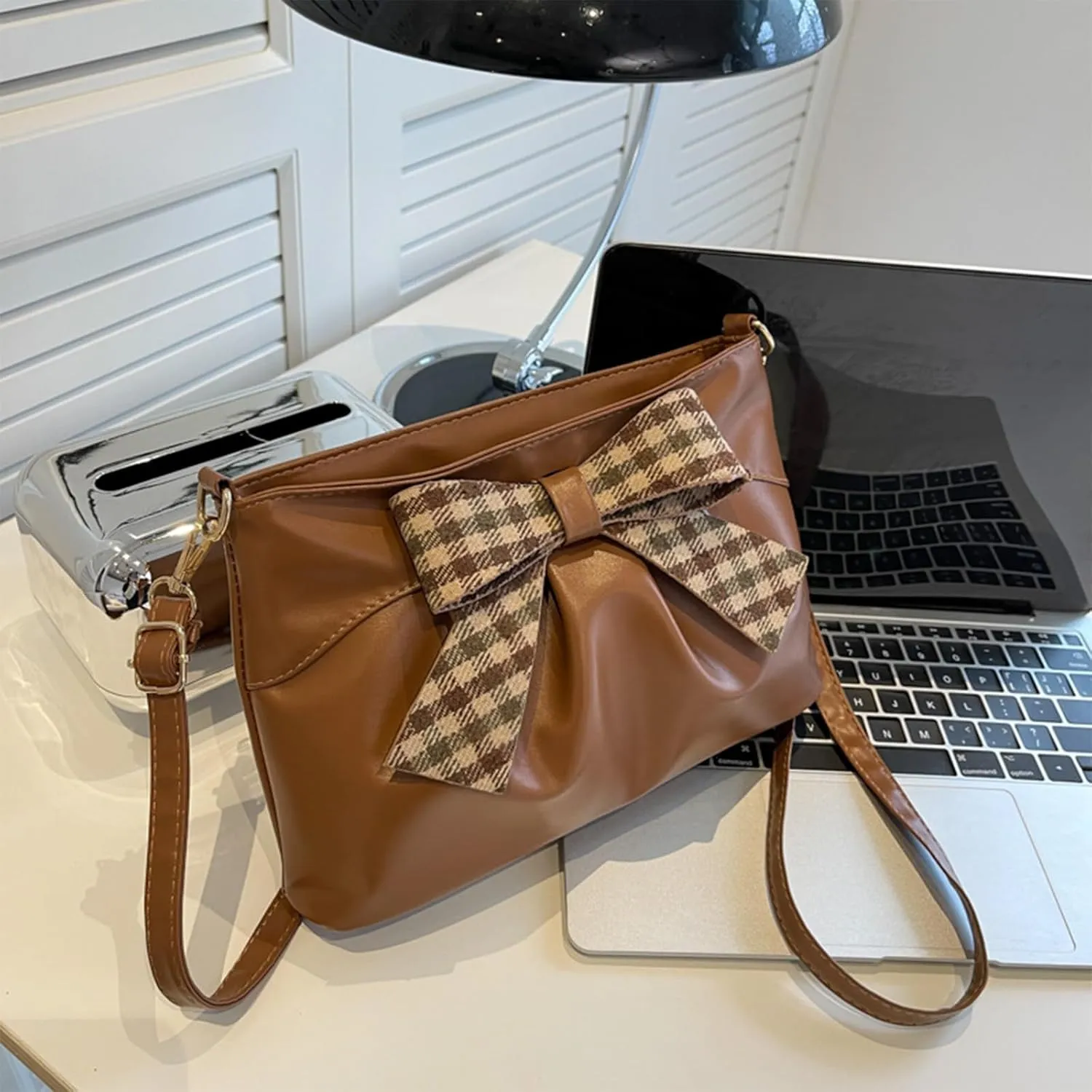 Bow Clutch Evening Handbag Purse for Women Bridal Soft Leather Ruched Crossbody Bags Shoulder Bag