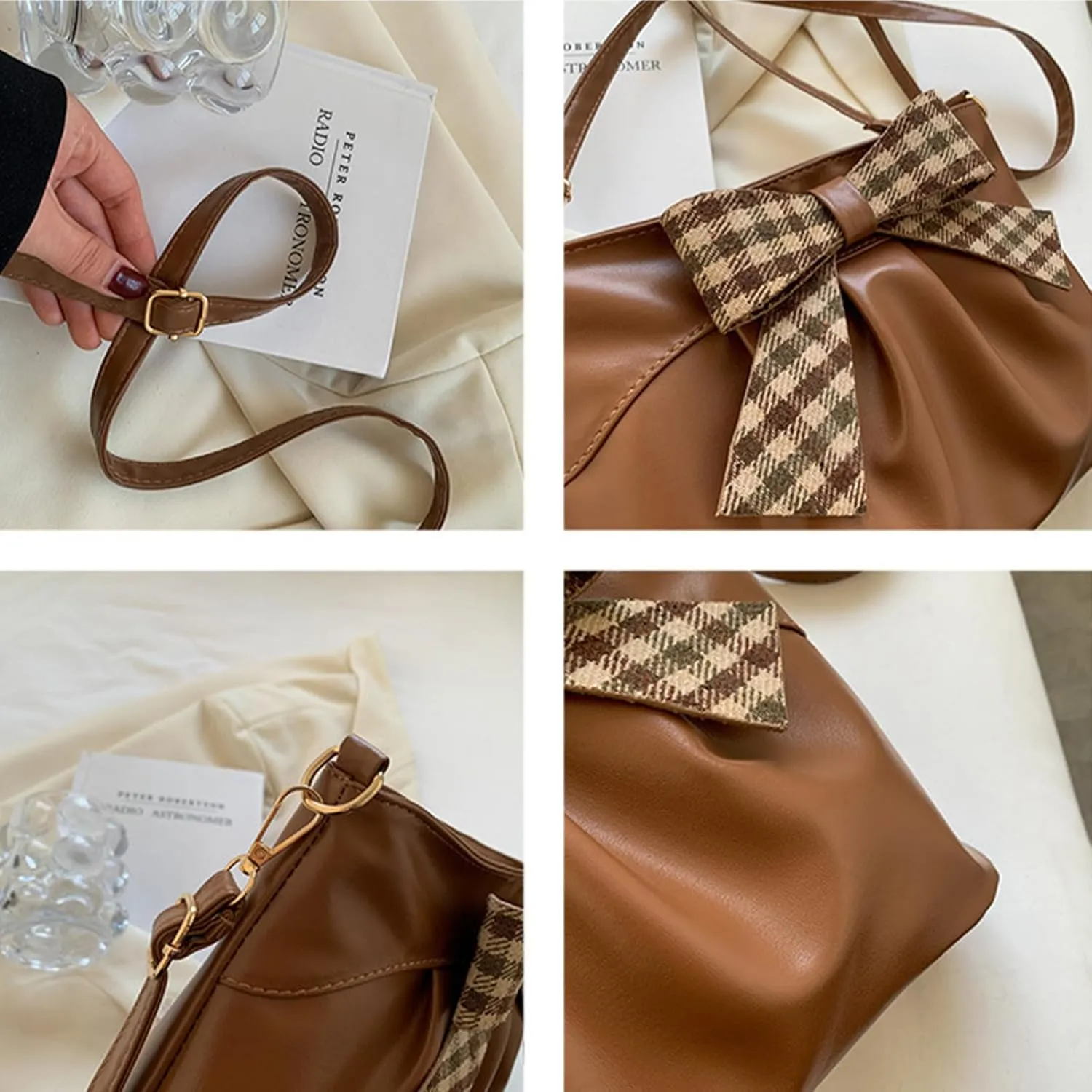 Bow Clutch Evening Handbag Purse for Women Bridal Soft Leather Ruched Crossbody Bags Shoulder Bag