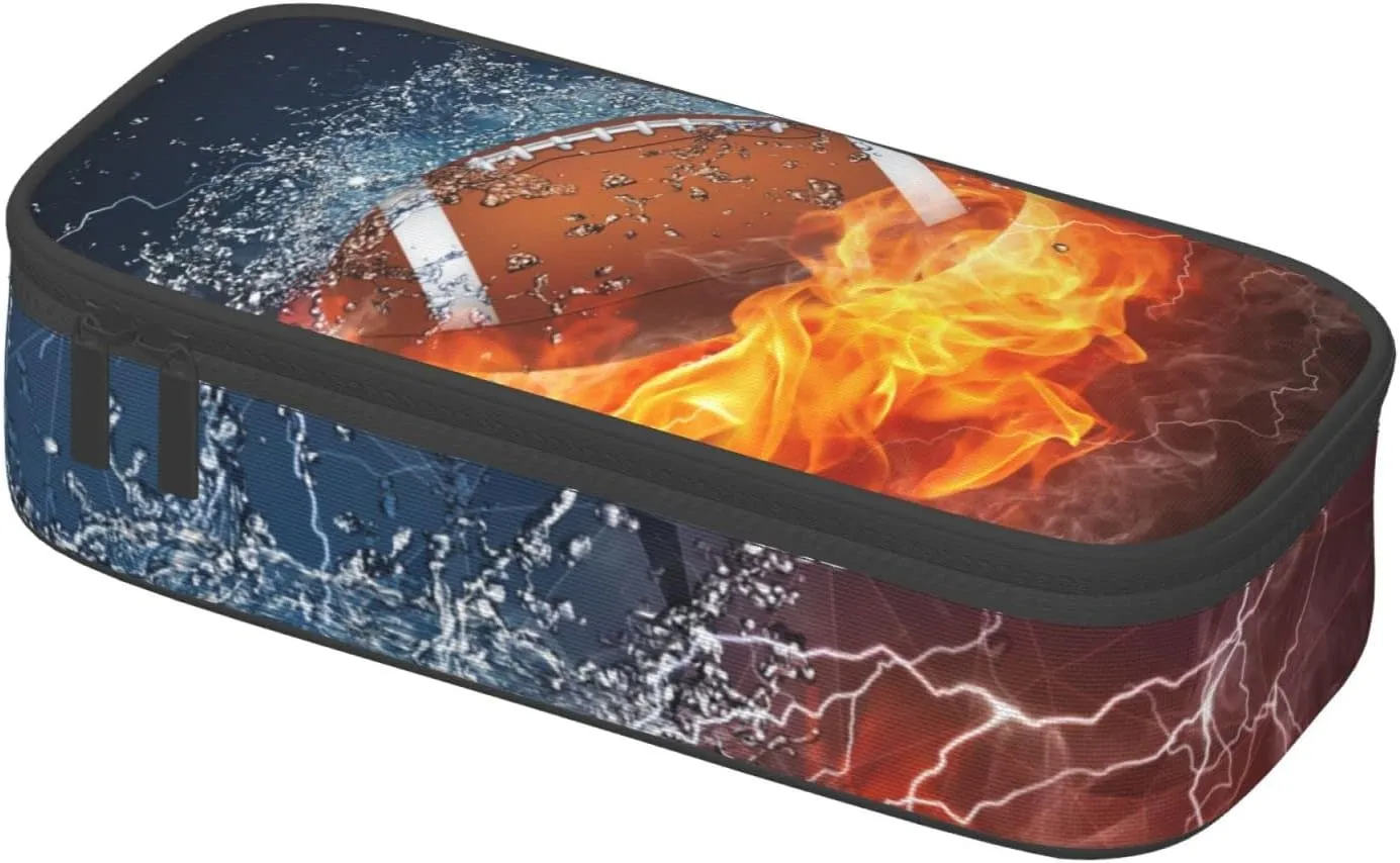 Boys Pencil Box with Football Pattern, Cool Sports Pencil Case Large Capacity Durable Pencil Pouch Storage Pen Bag Stationary Case Desk Organizer with Zippers for Teens Adults