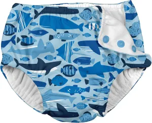 Boys' Snap Reusable Absorbent Swimsuit Diaper, Blue Undersea, 18 M