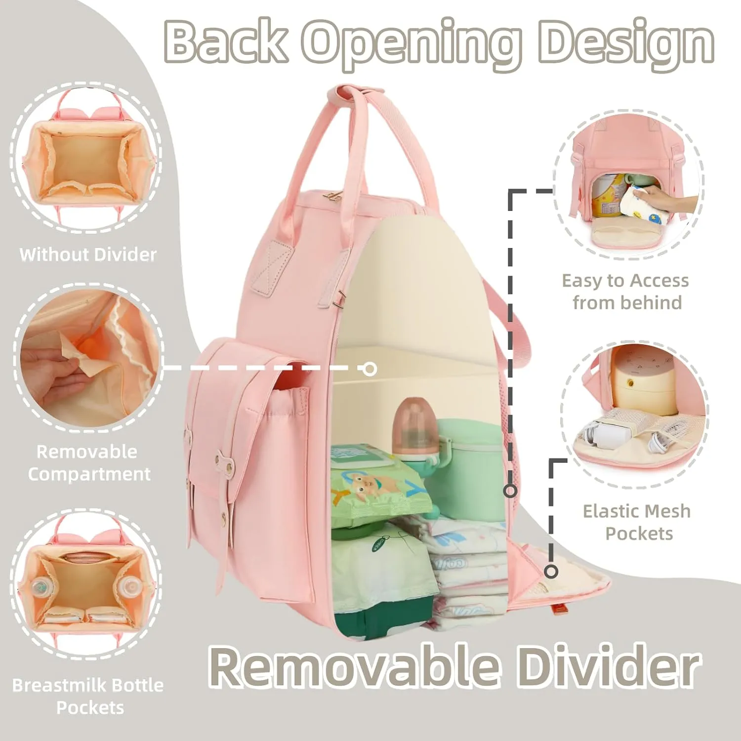 Breast Pump Backpack & Diaper Bag with Cooler, Fits Spectra S1 S2 Medela, Pumping Bag for Work, Fits 15.6" Laptop, 15 Pockets, Reinforced Zippers, Pacifier Case, Stroller Straps, Pink