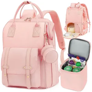 Breast Pump Backpack & Diaper Bag with Cooler, Fits Spectra S1 S2 Medela, Pumping Bag for Work, Fits 15.6" Laptop, 15 Pockets, Reinforced Zippers, Pacifier Case, Stroller Straps, Pink