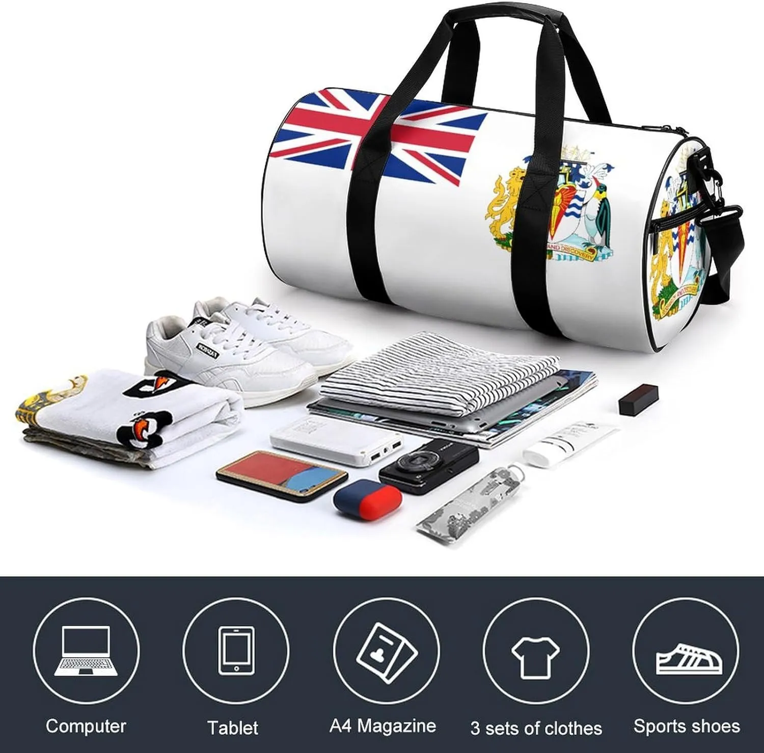 British Antarctic Territory Flag Large Gym Duffel Bag with Wet Pocket for Men Women Travel Workout