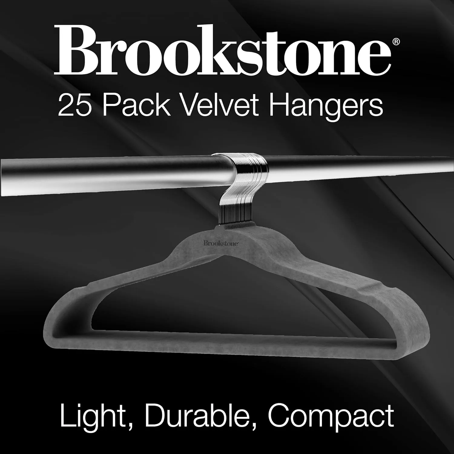 BROOKSTONE, [25 Pack] Velvet Hangers, [Non-Slip] 360° Swivel Hook, Lightweight & Slim, Strong & Durable, Space Saving Design, Heavy Duty, Won’t Stain Fabric