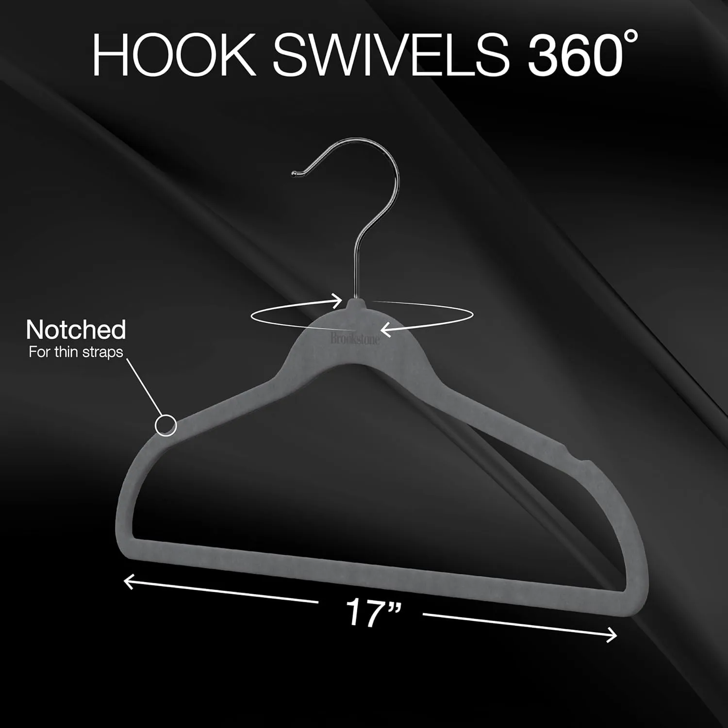 BROOKSTONE, [25 Pack] Velvet Hangers, [Non-Slip] 360° Swivel Hook, Lightweight & Slim, Strong & Durable, Space Saving Design, Heavy Duty, Won’t Stain Fabric