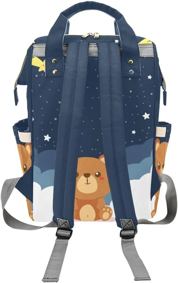 Brown Bear Starry Stars Personalized Diaper Bag Backpack,Custom Name Multi Function Diaper Backpack Baby Nappy Bag Mommy Bag Gift