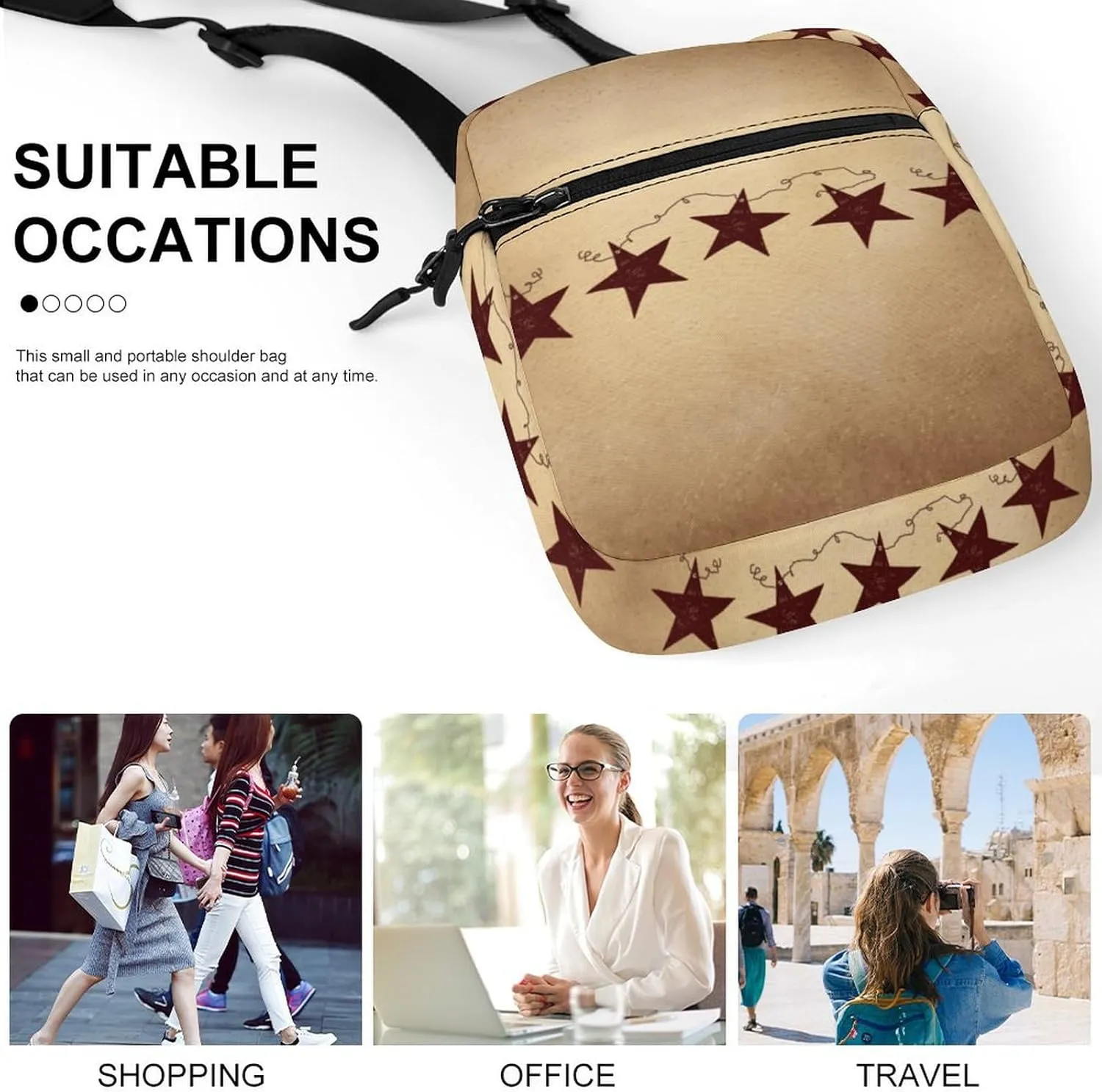 Brown Retro Star Primitive Countryside Detachable Shoulder Strap Small Shoulder Bag Unisex